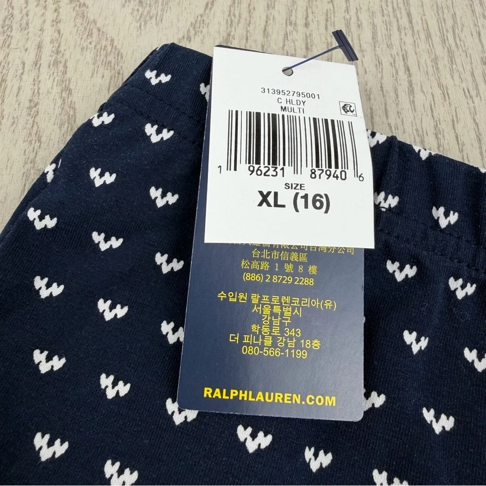 Polo Ralph Lauren Girls Fair Isle Stretch Jersey Legging XL 16 Navy & Red $40